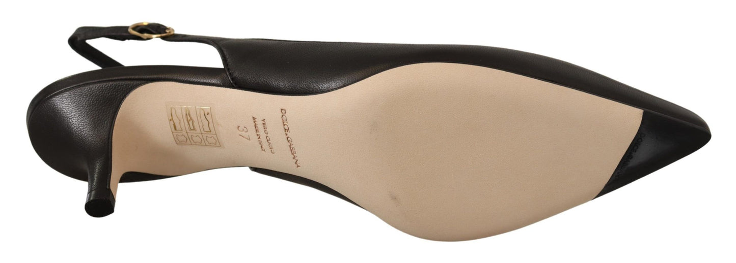 Escarpins à talons et brides arrière en cuir noir Dolce & Gabbana