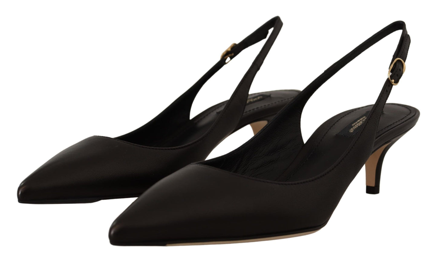 Escarpins à talons et brides arrière en cuir noir Dolce & Gabbana