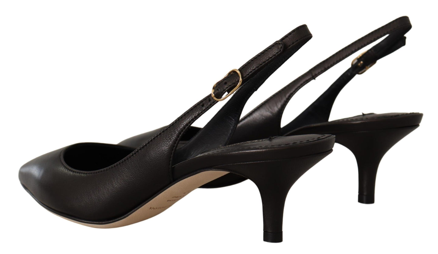 Escarpins à talons et brides arrière en cuir noir Dolce & Gabbana