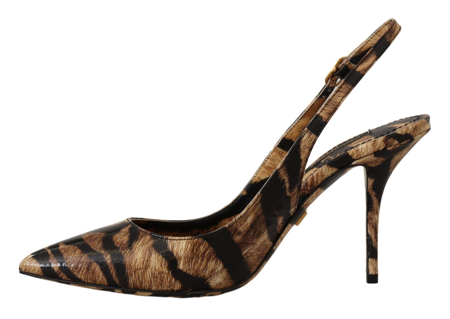 Chaussures à bride arrière en cuir marron Dolce & Gabbana à motif tigre