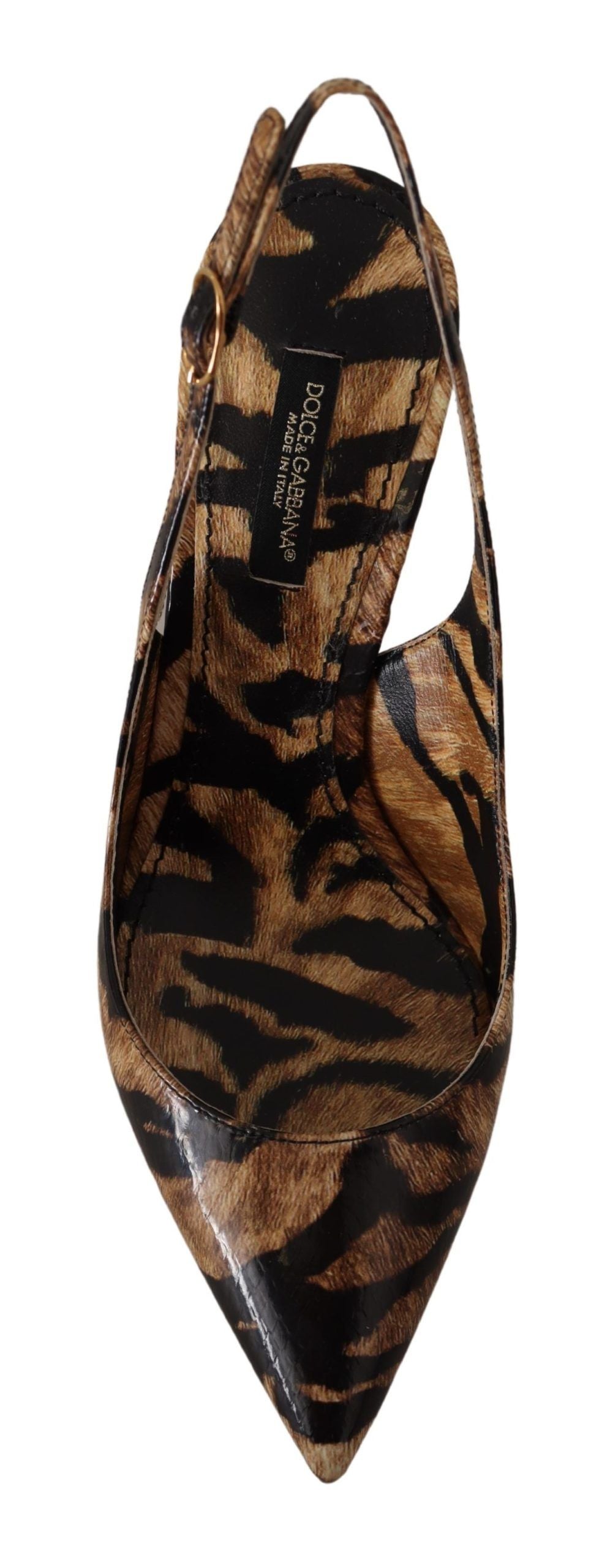 Chaussures à bride arrière en cuir marron Dolce & Gabbana à motif tigre