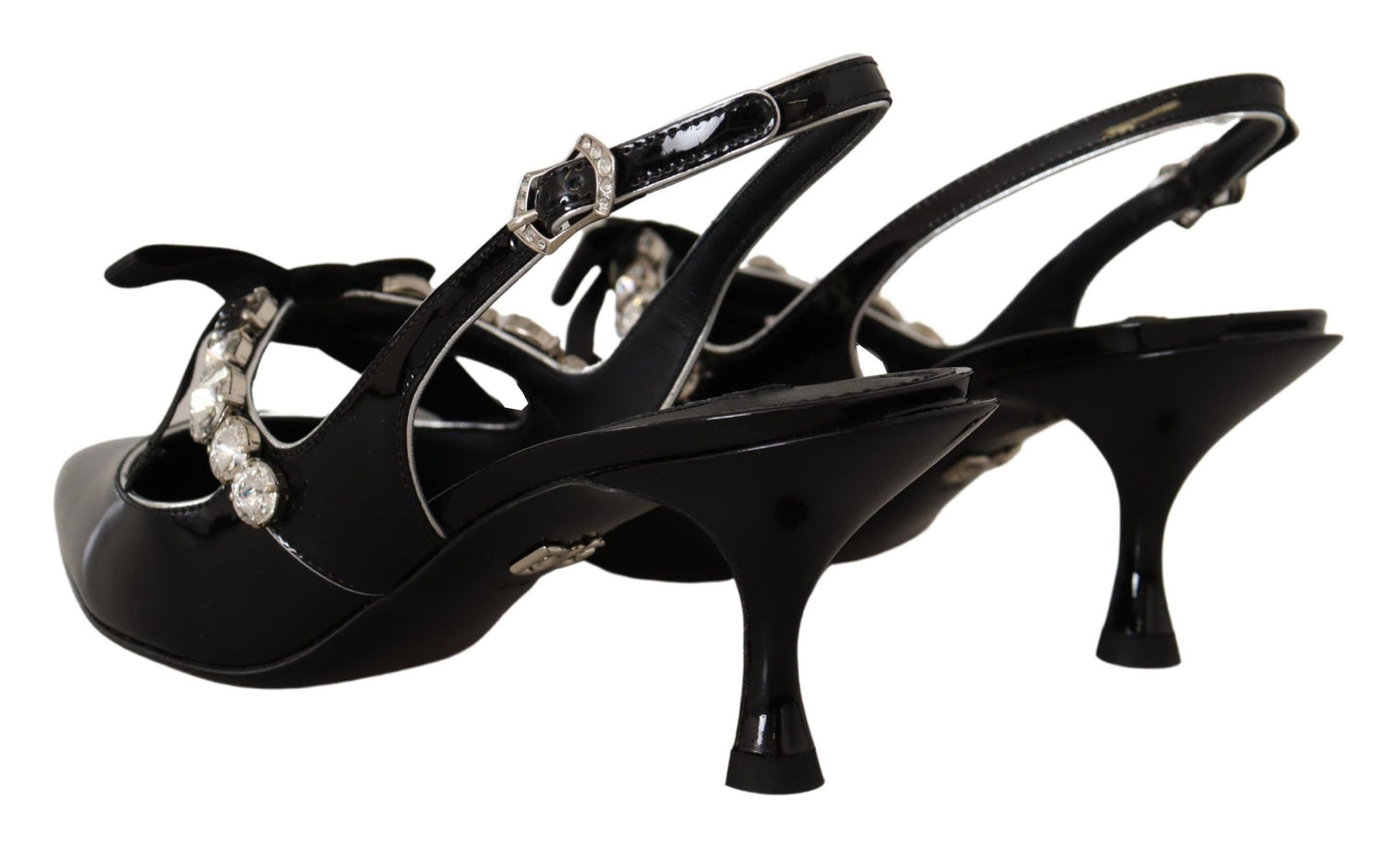 Chaussures à bride arrière en cuir verni noir et cristaux Dolce & Gabbana