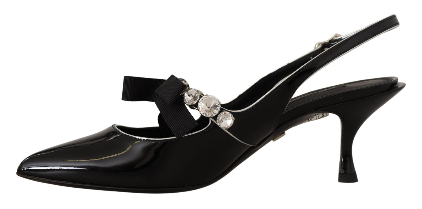Chaussures à bride arrière en cuir verni noir et cristaux Dolce & Gabbana