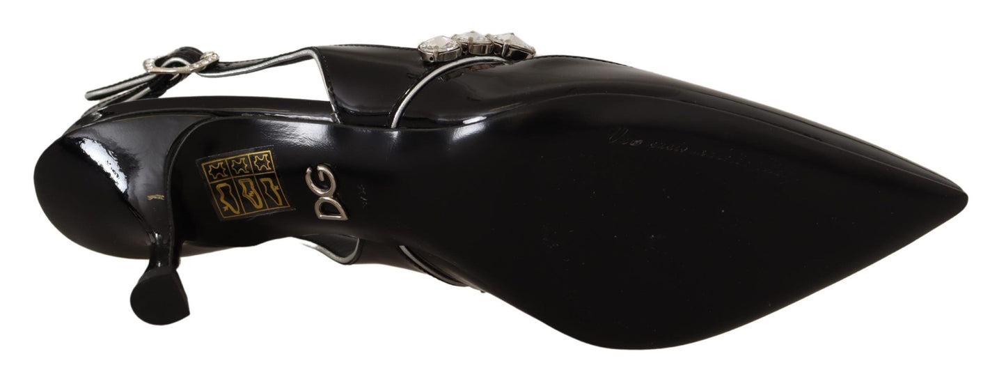 Chaussures à bride arrière en cuir verni noir et cristaux Dolce & Gabbana