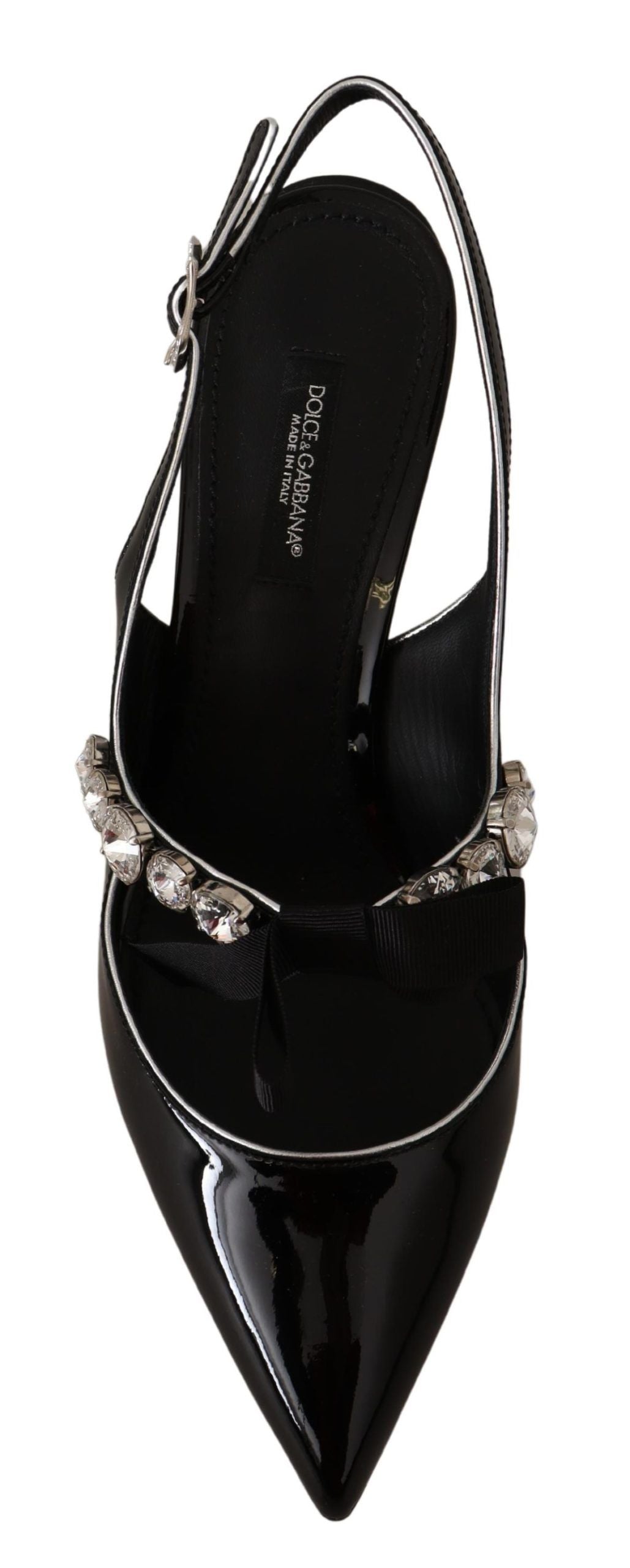 Chaussures à bride arrière en cuir verni noir et cristaux Dolce & Gabbana