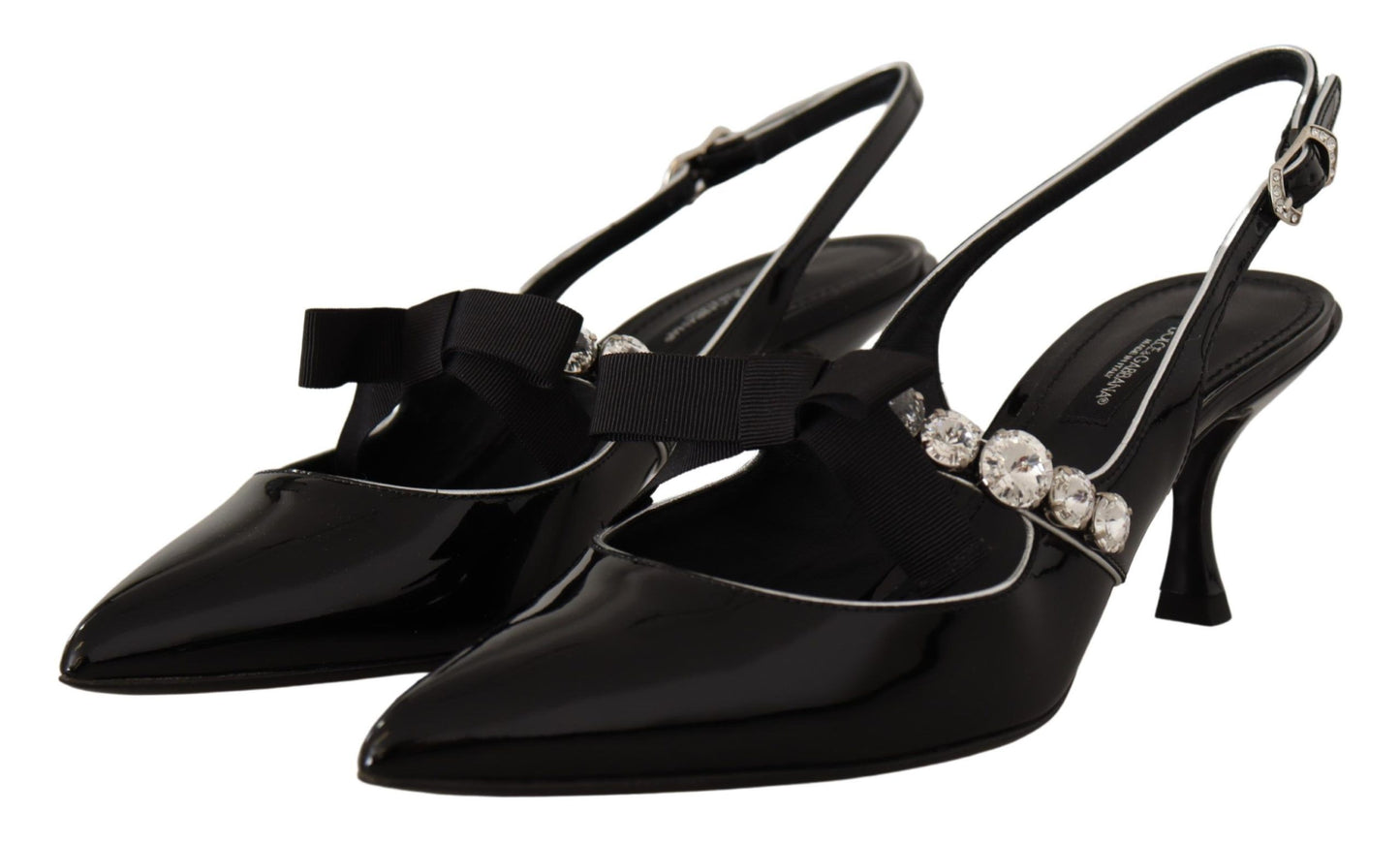 Chaussures à bride arrière en cuir verni noir et cristaux Dolce & Gabbana