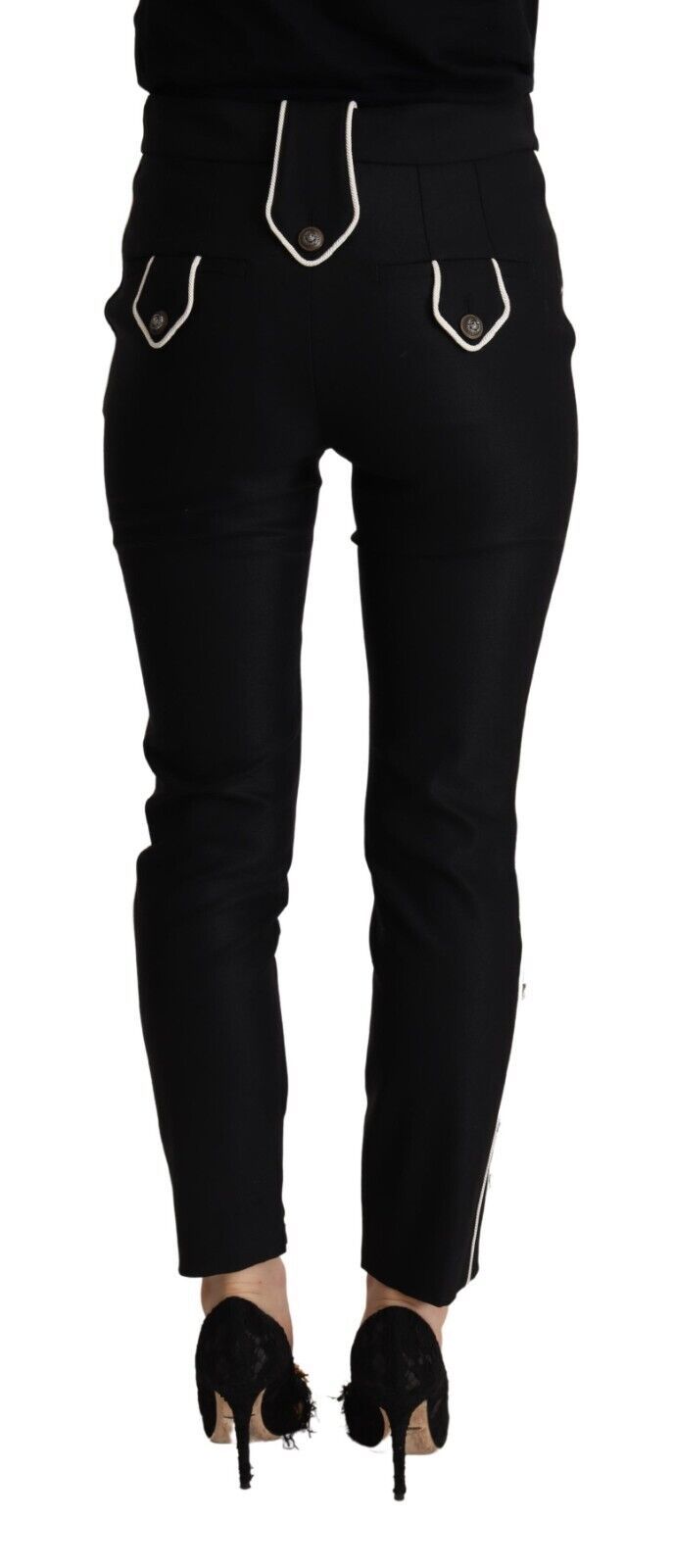 Pantalon slim noir taille moyenne à boutons Dolce & Gabbana