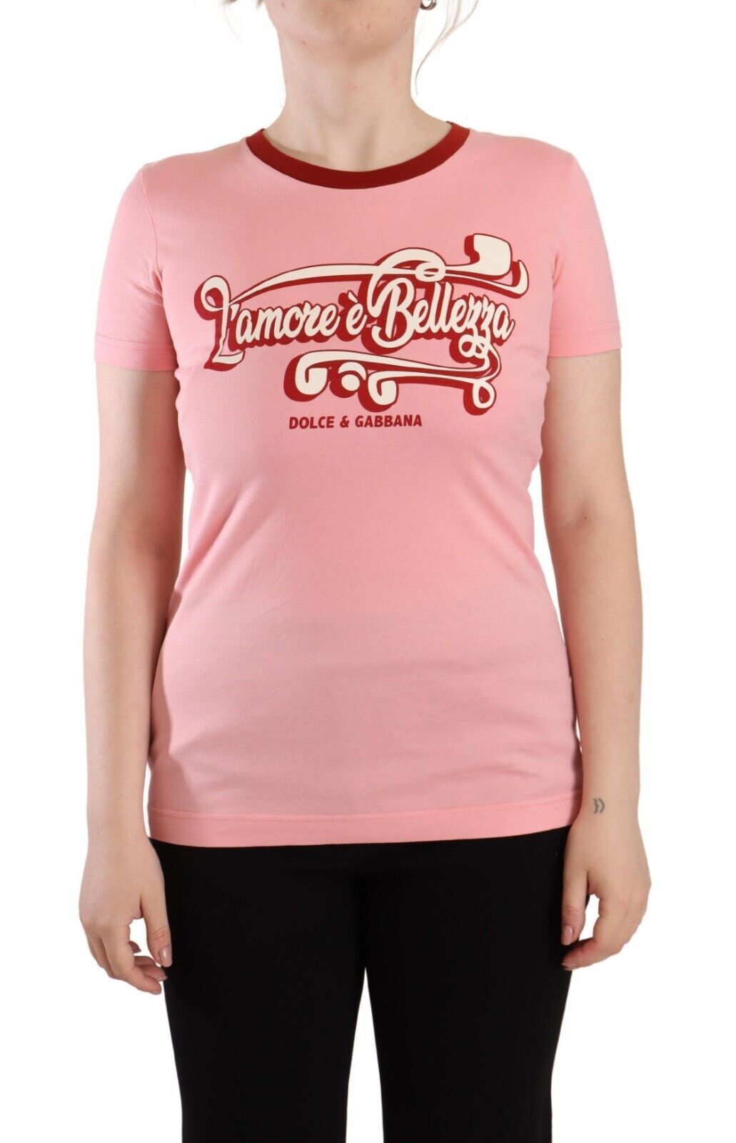 T-shirt ras du cou à manches courtes en coton rose Dolce & Gabbana