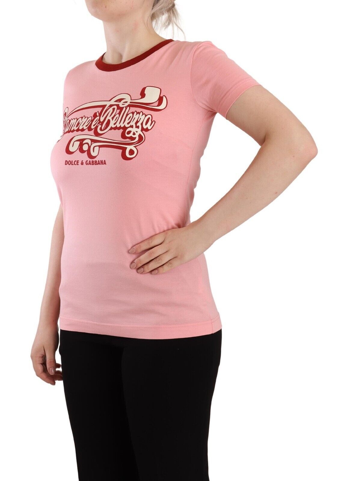 T-shirt ras du cou à manches courtes en coton rose Dolce & Gabbana