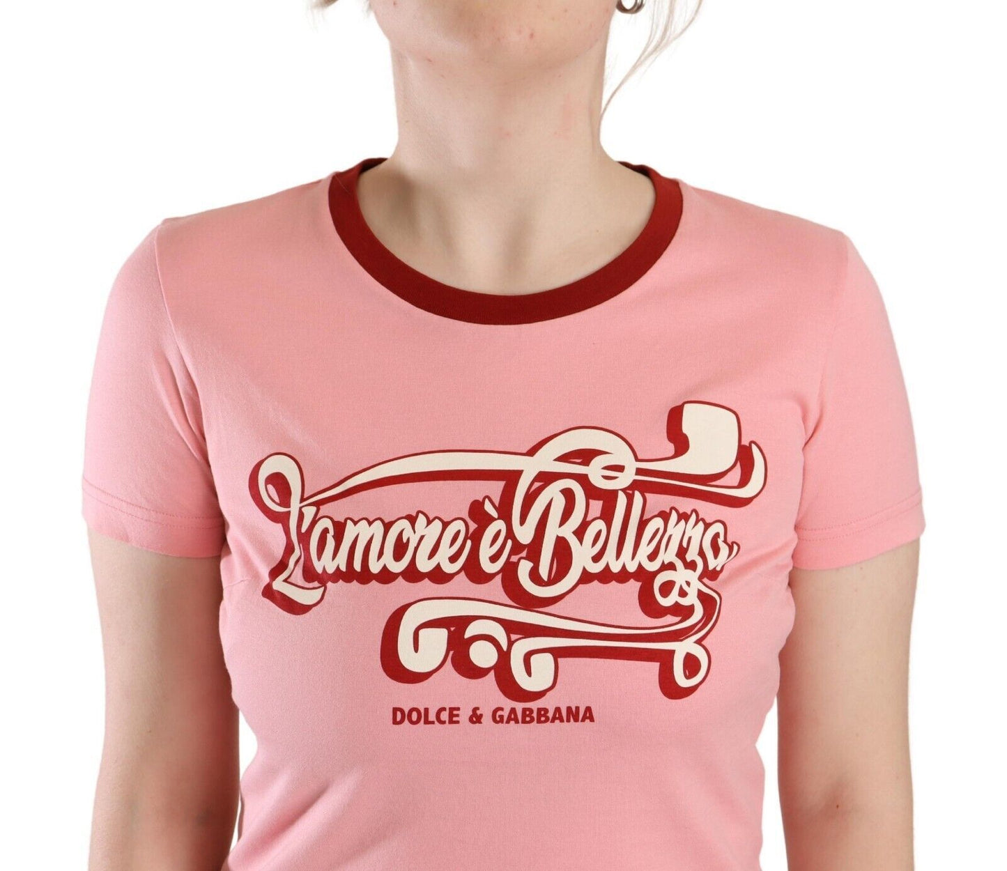 T-shirt ras du cou à manches courtes en coton rose Dolce & Gabbana