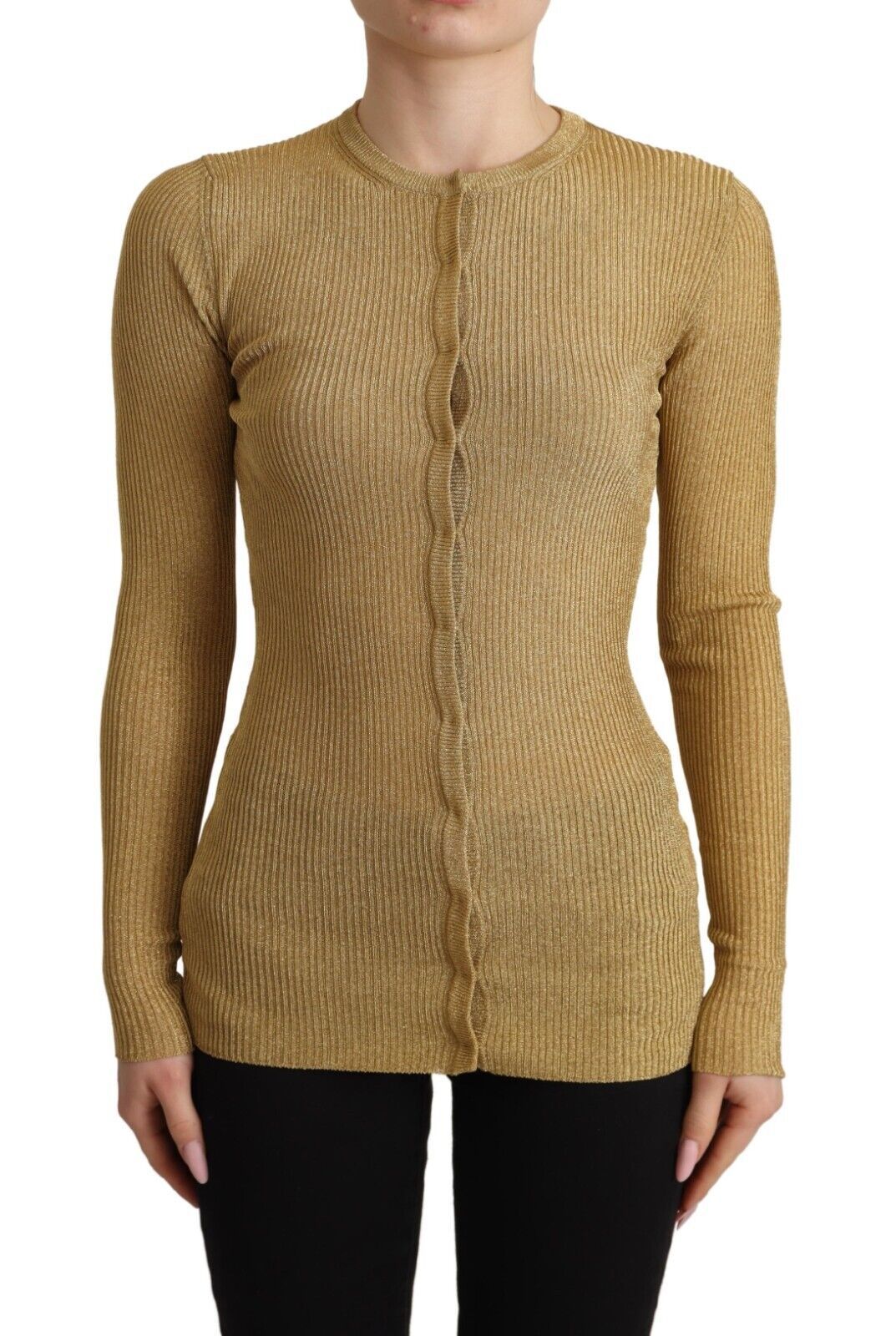 Pull cardigan à boutons en viscose mélangée dorée Dolce & Gabbana