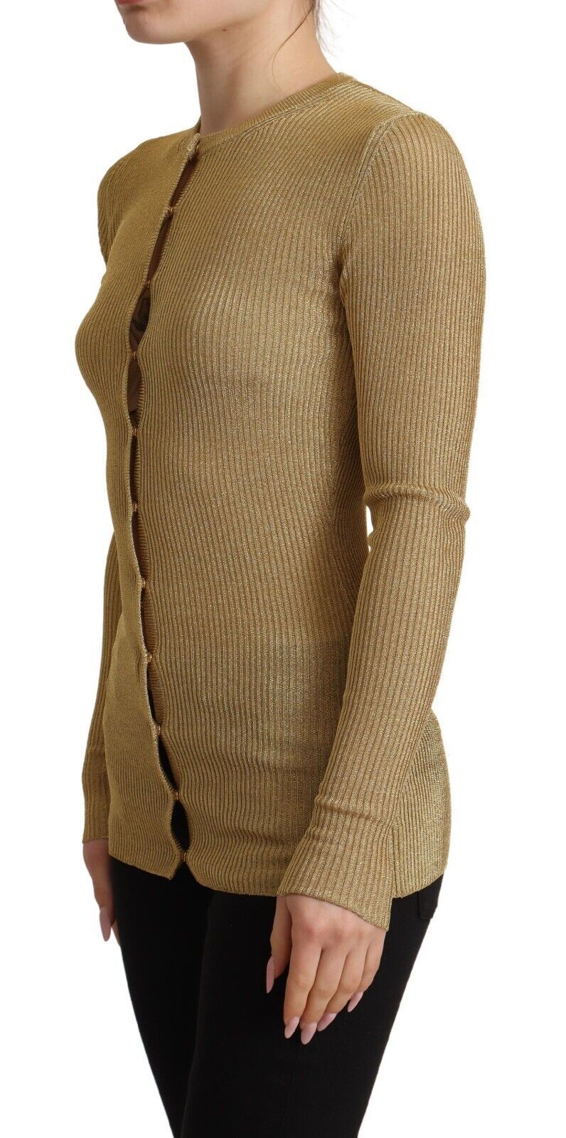 Pull cardigan à boutons en viscose mélangée dorée Dolce & Gabbana
