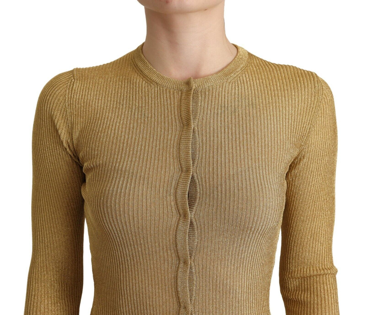 Pull cardigan à boutons en viscose mélangée dorée Dolce & Gabbana
