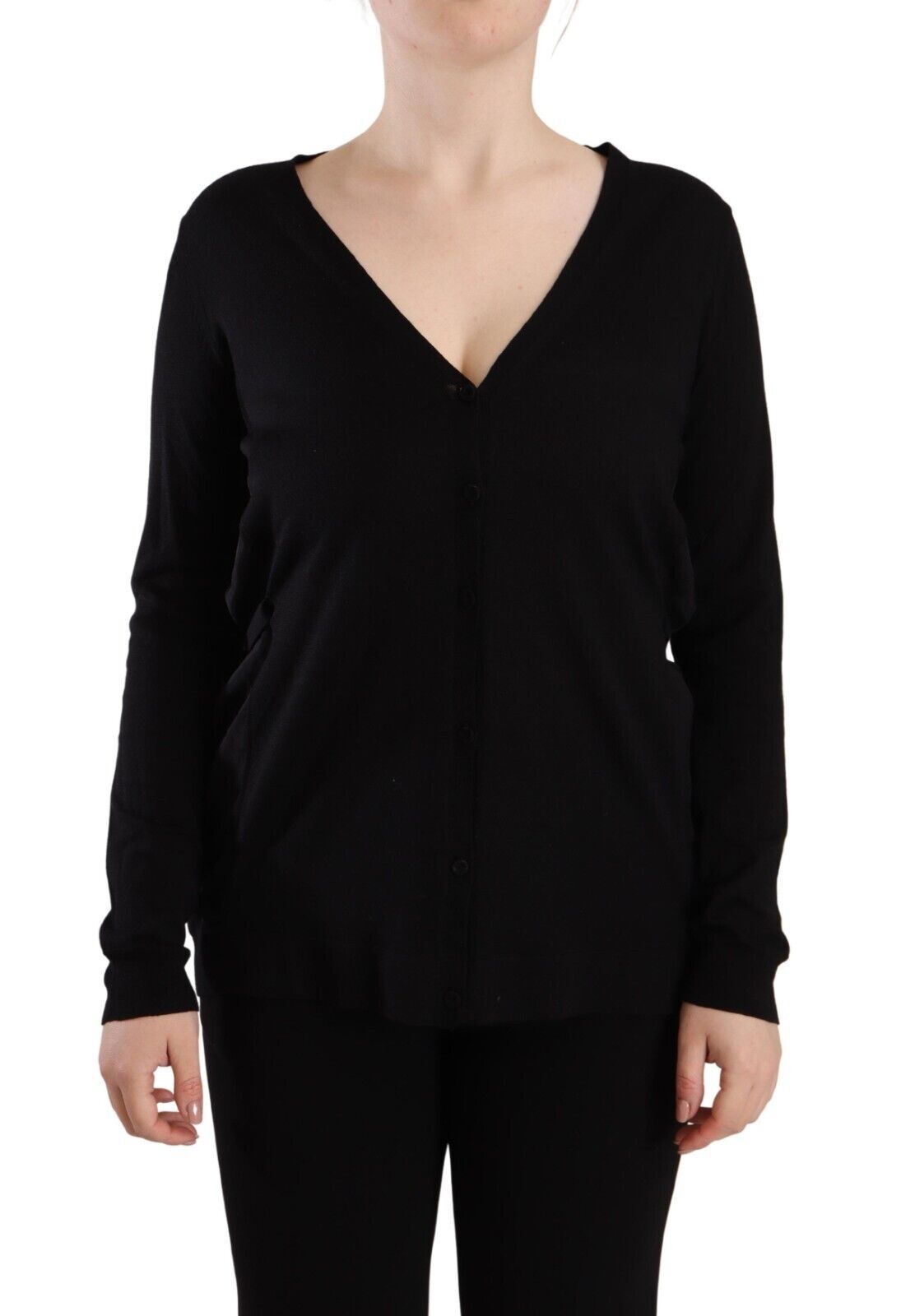 Pull à manches longues et col en V en laine noire Dolce & Gabbana