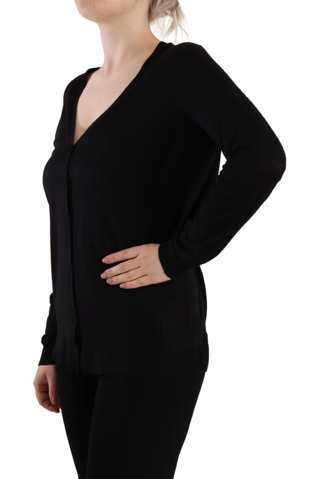 Pull à manches longues et col en V en laine noire Dolce & Gabbana