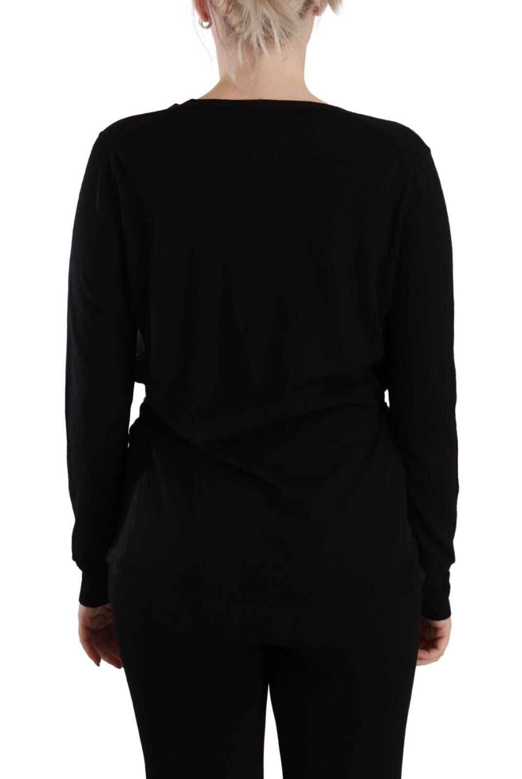 Pull à manches longues et col en V en laine noire Dolce & Gabbana