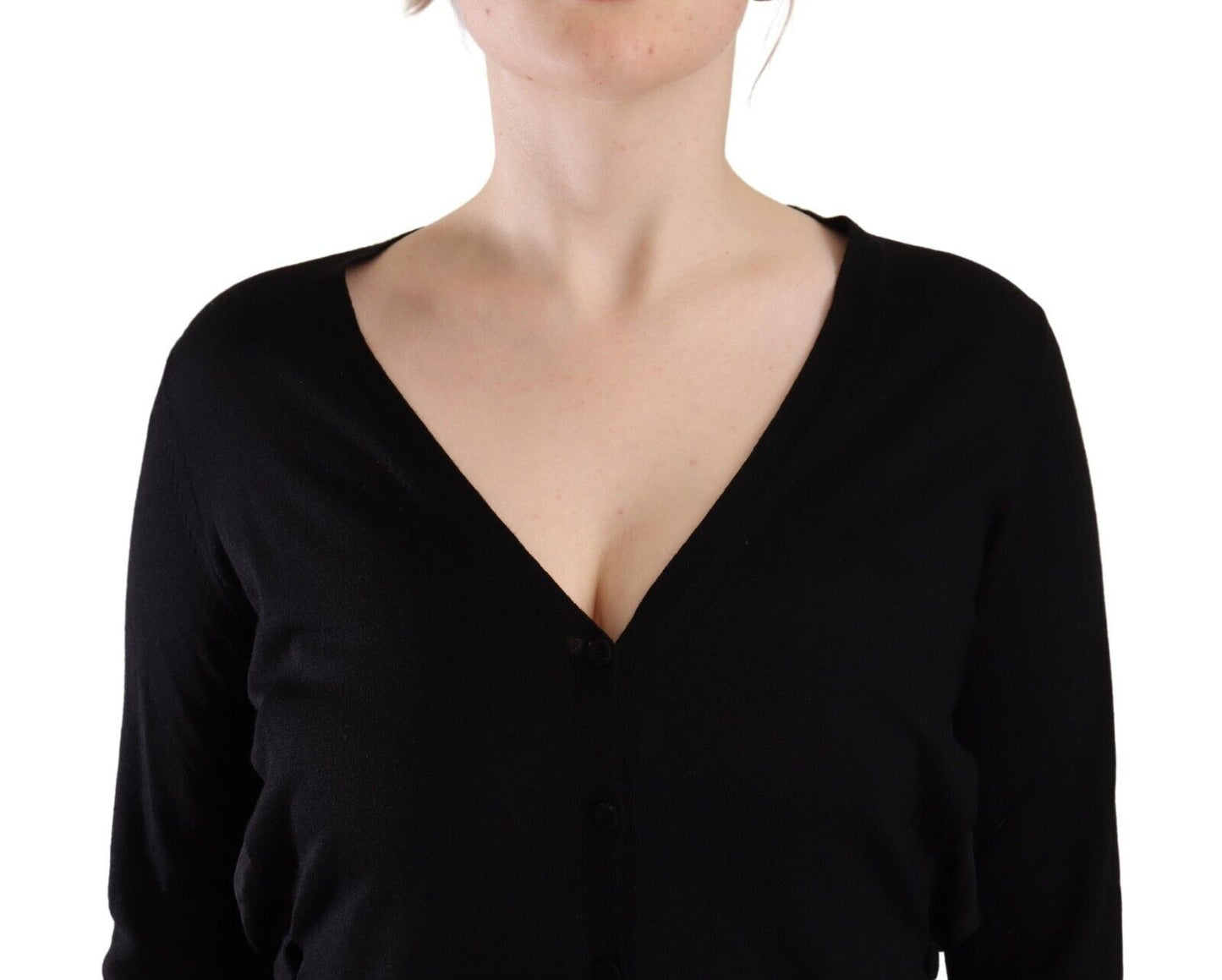 Pull à manches longues et col en V en laine noire Dolce & Gabbana
