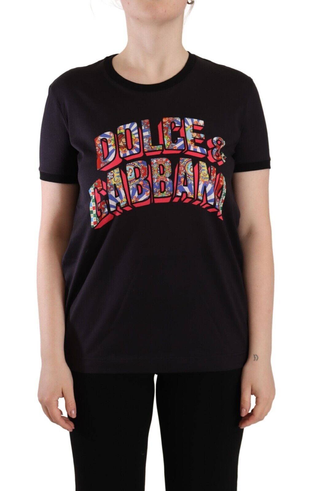 T-shirt ras du cou en coton noir avec logo imprimé Dolce & Gabbana
