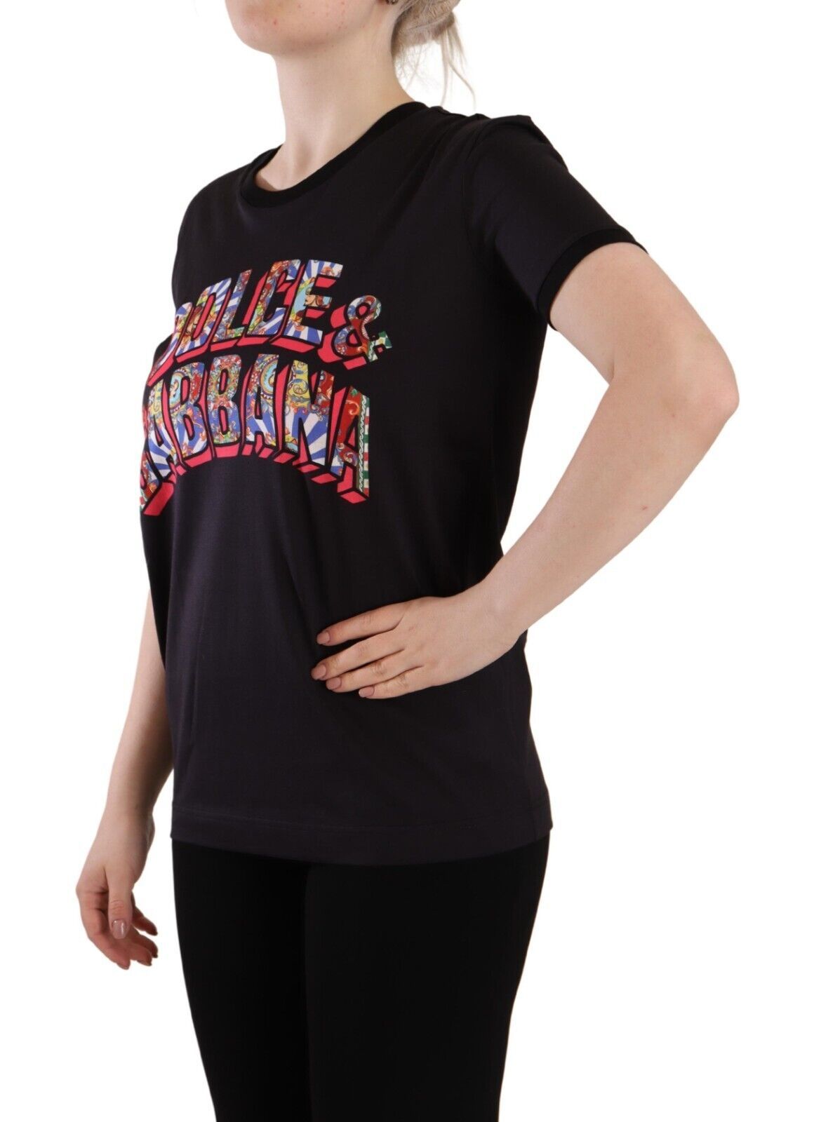 T-shirt ras du cou en coton noir avec logo imprimé Dolce & Gabbana