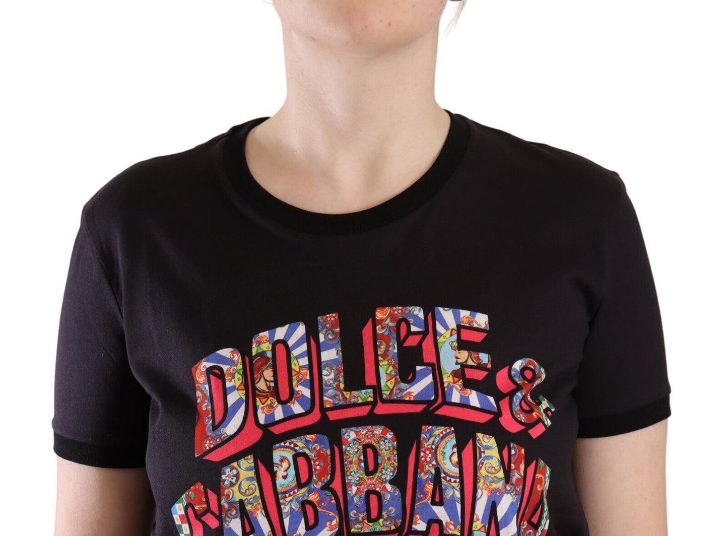 T-shirt ras du cou en coton noir avec logo imprimé Dolce & Gabbana