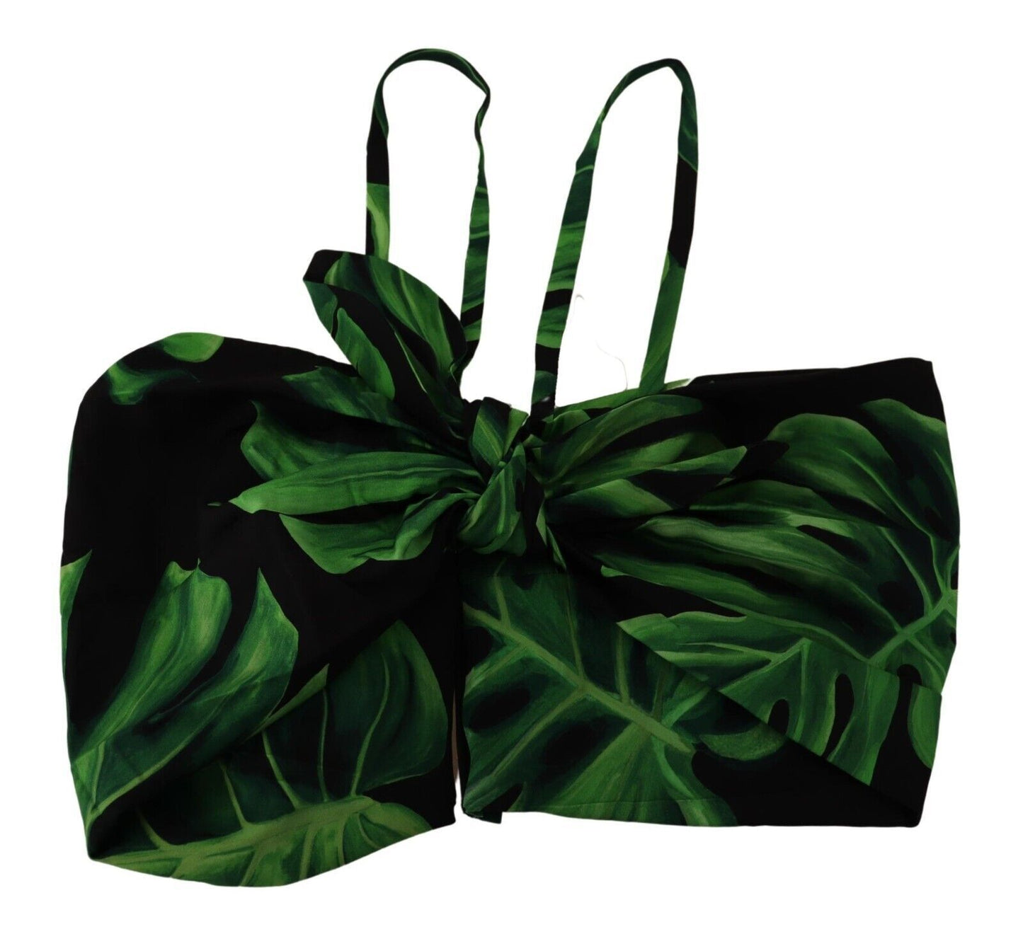 Dolce & Gabbana - Haut court dos nu en soie à motif feuilles noires et vertes