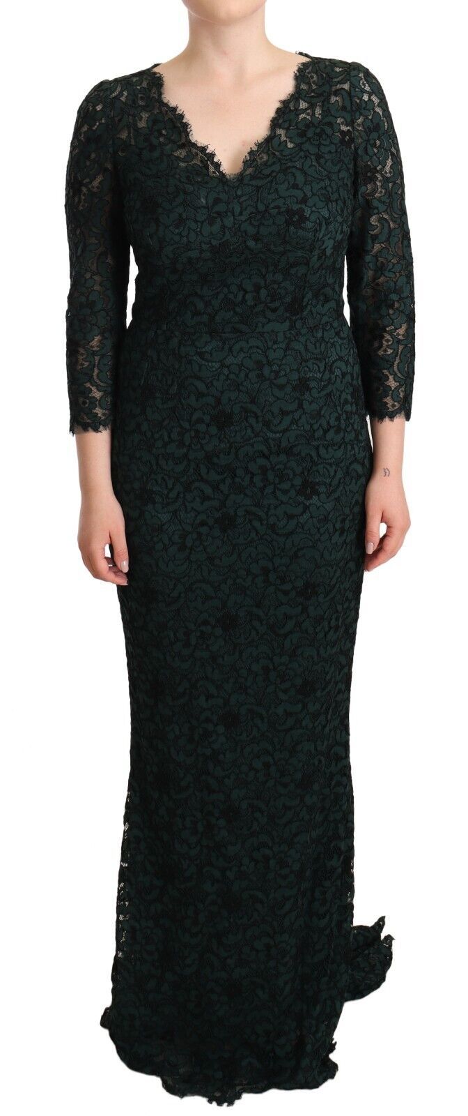 Robe longue en dentelle florale verte Dolce & Gabbana
