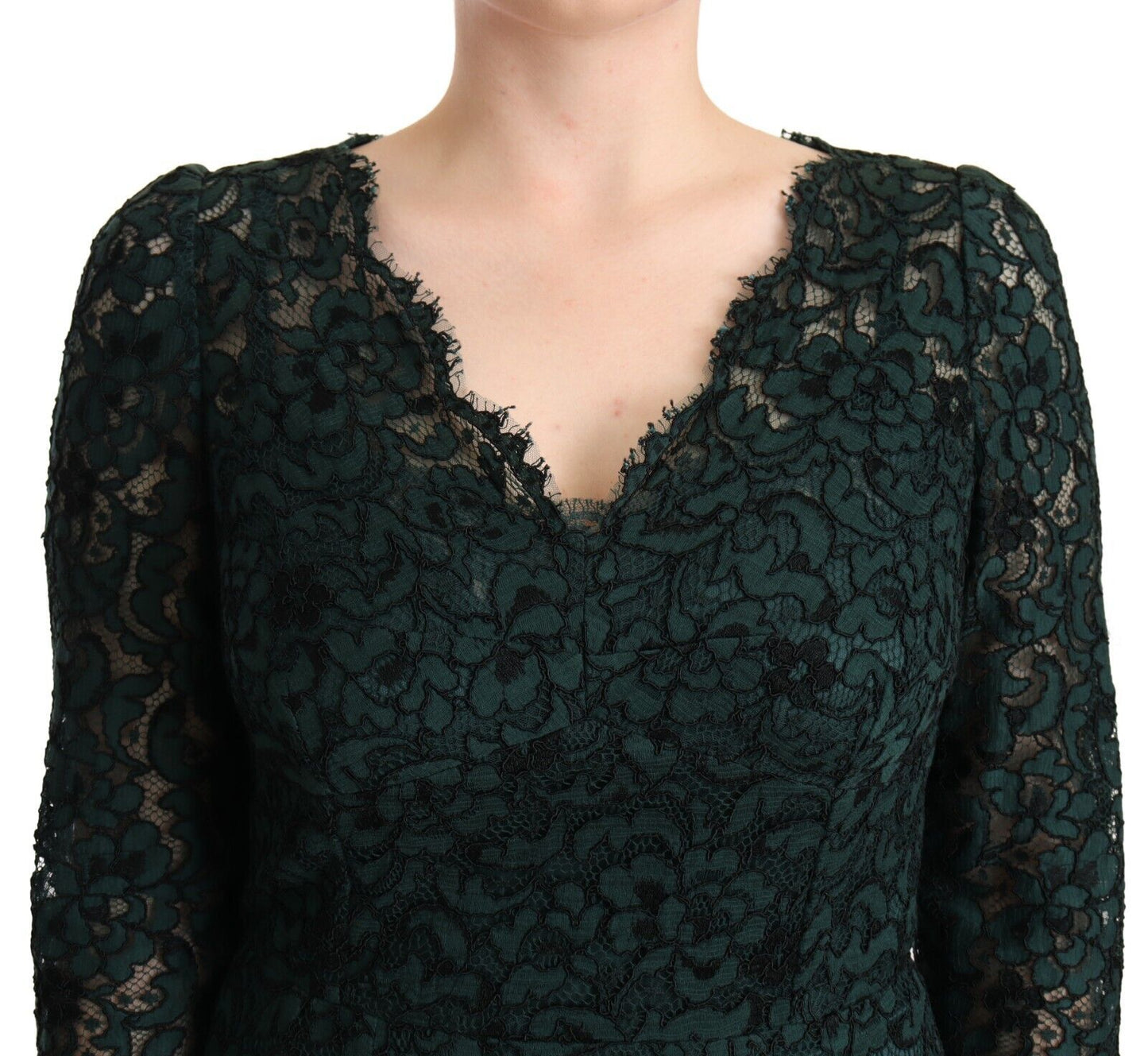 Robe longue en dentelle florale verte Dolce & Gabbana