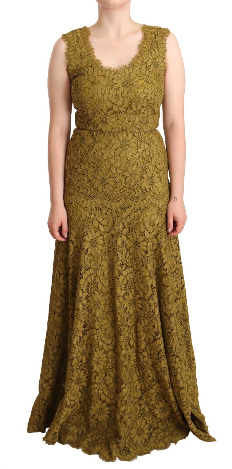 Robe longue en dentelle florale marron Dolce & Gabbana