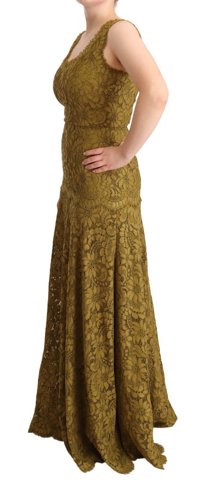 Robe longue en dentelle florale marron Dolce & Gabbana
