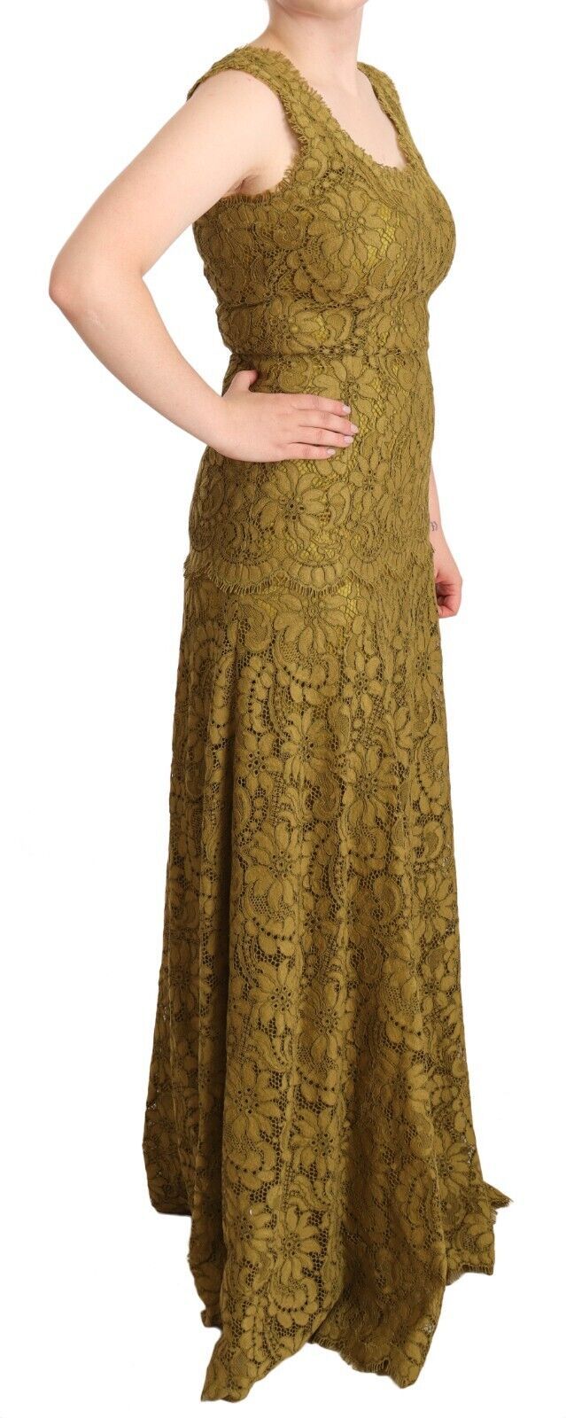 Robe longue en dentelle florale marron Dolce & Gabbana
