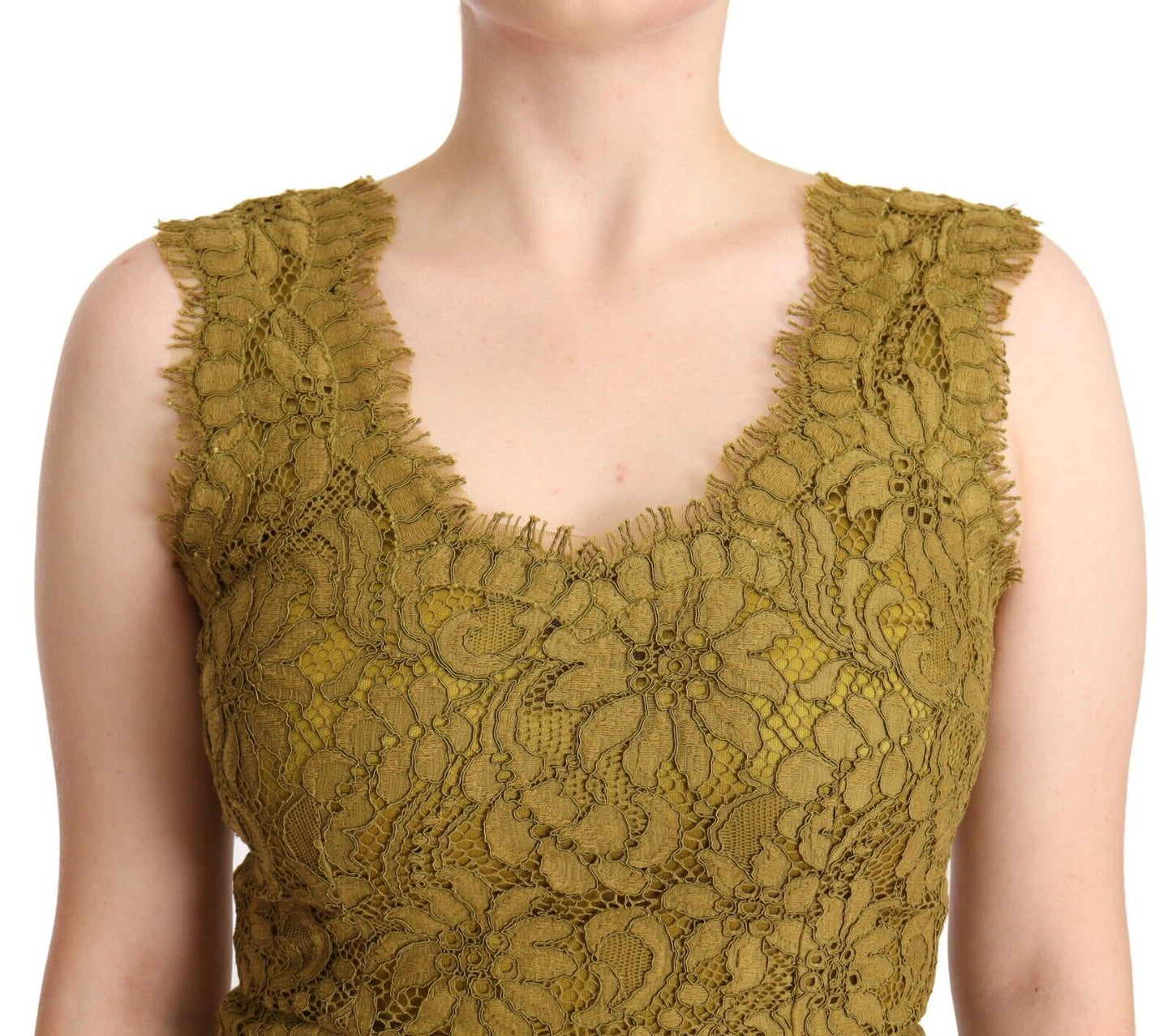 Robe longue en dentelle florale marron Dolce & Gabbana