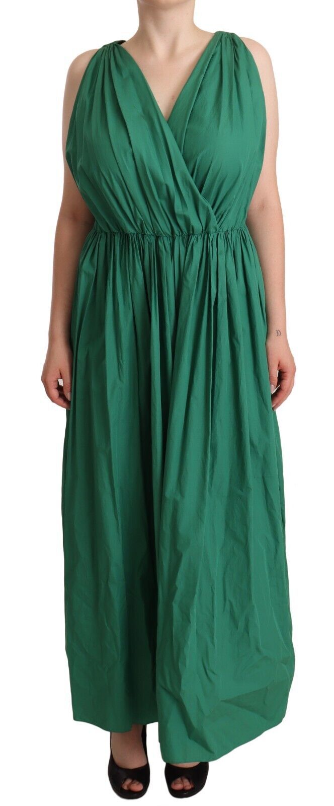 Robe sans manches à col en V en coton vert Dolce & Gabbana