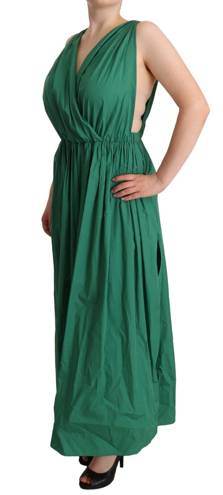 Robe sans manches à col en V en coton vert Dolce & Gabbana
