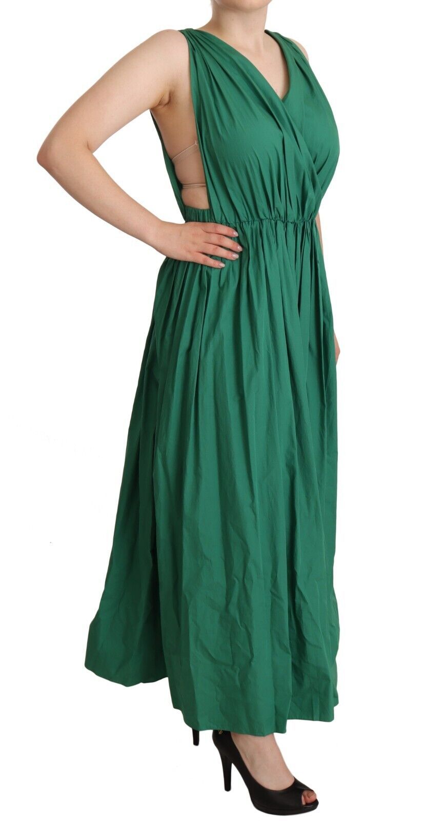 Robe sans manches à col en V en coton vert Dolce & Gabbana
