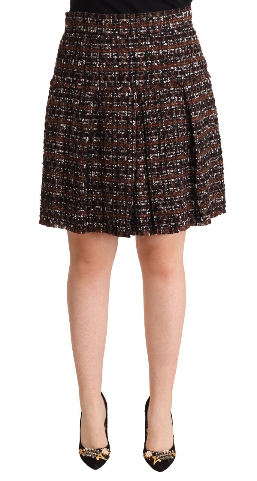 Mini-jupe plissée trapèze taille haute marron Dolce & Gabbana
