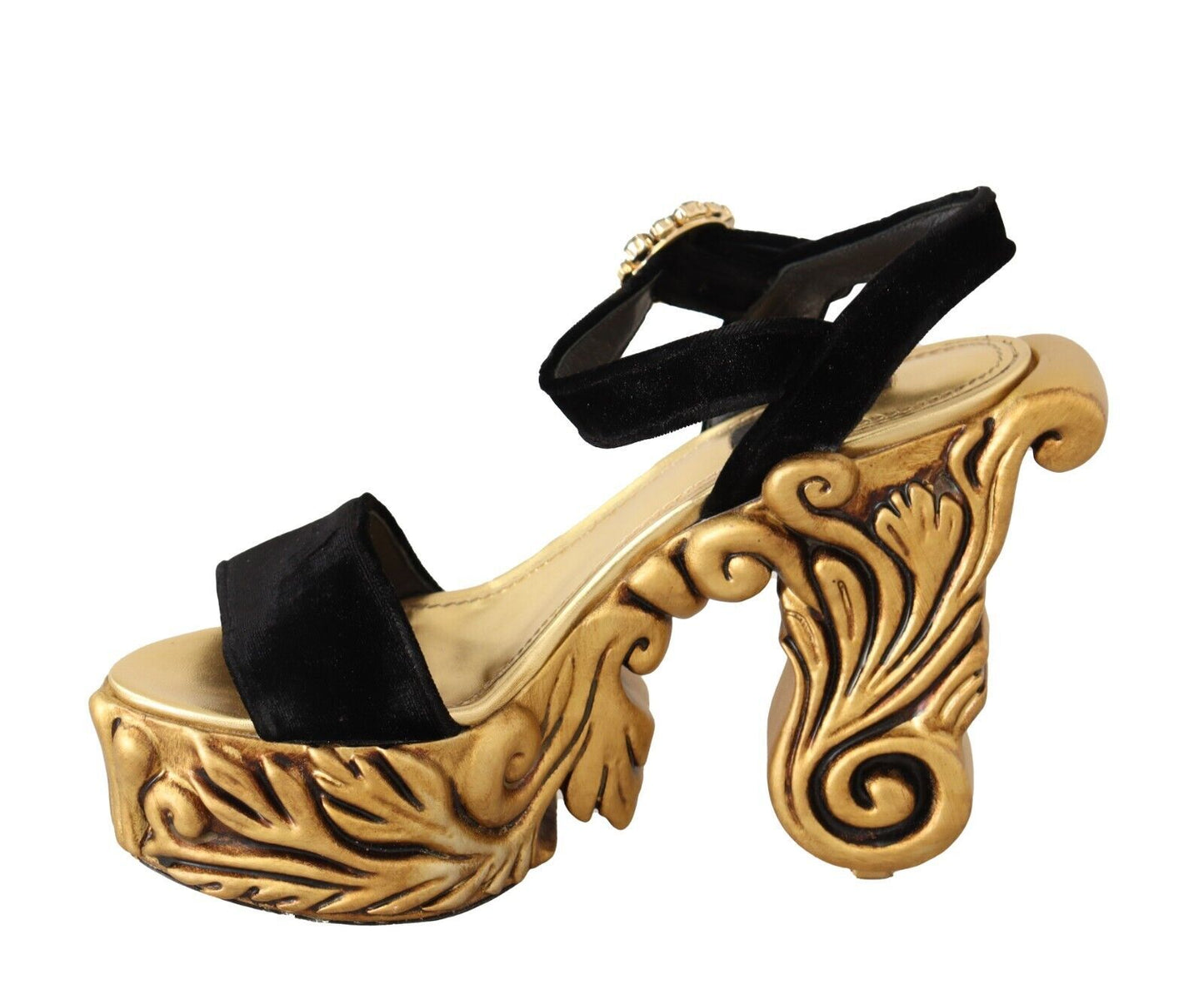Chaussures à talons baroques en velours noir et or Dolce & Gabbana