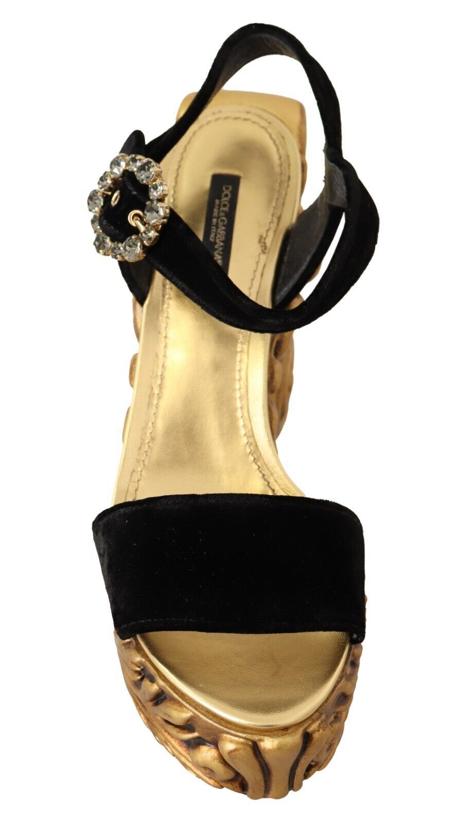 Chaussures à talons baroques en velours noir et or Dolce & Gabbana