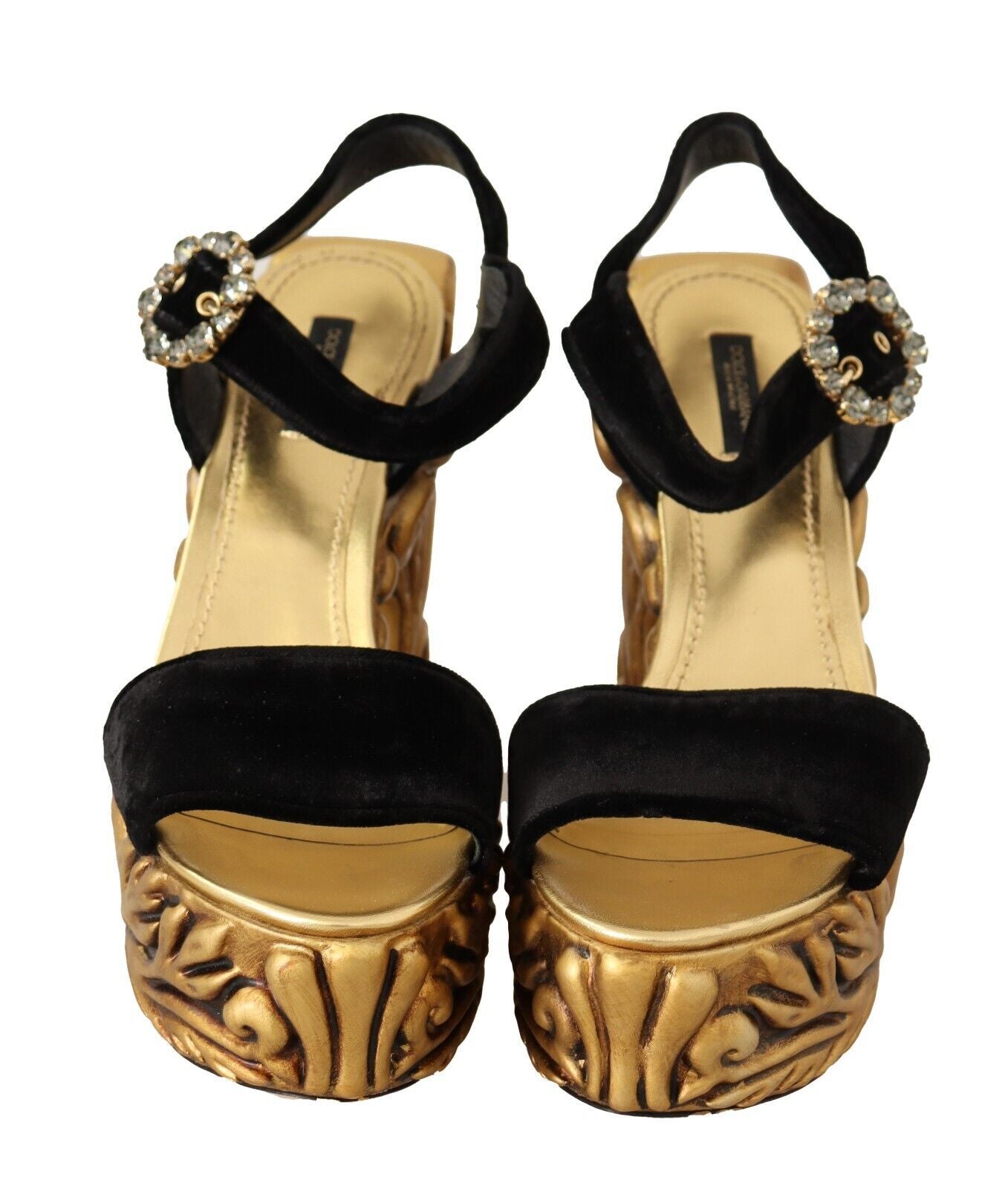 Chaussures à talons baroques en velours noir et or Dolce & Gabbana