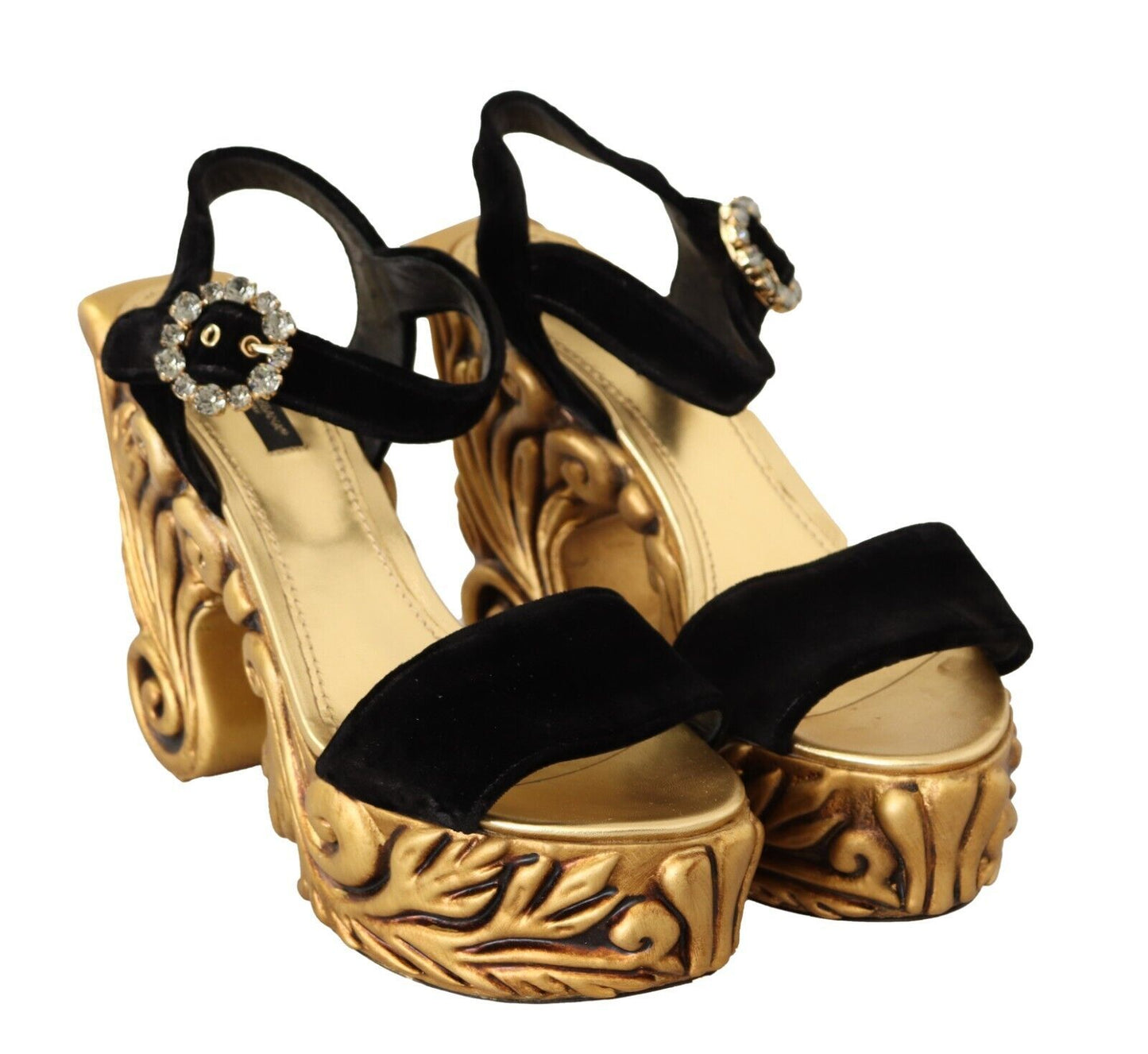 Chaussures à talons baroques en velours noir et or Dolce & Gabbana