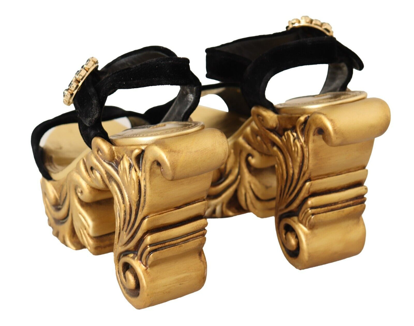 Chaussures à talons baroques en velours noir et or Dolce & Gabbana