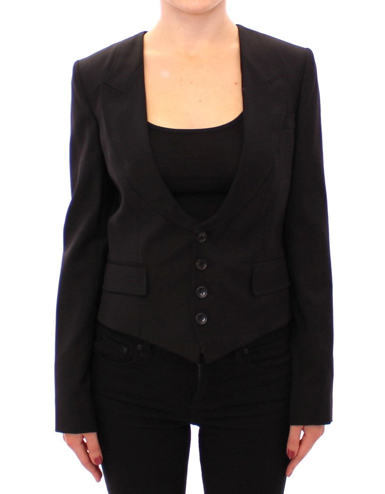 Veste blazer noire en soie avec foulard au dos Dolce & Gabbana