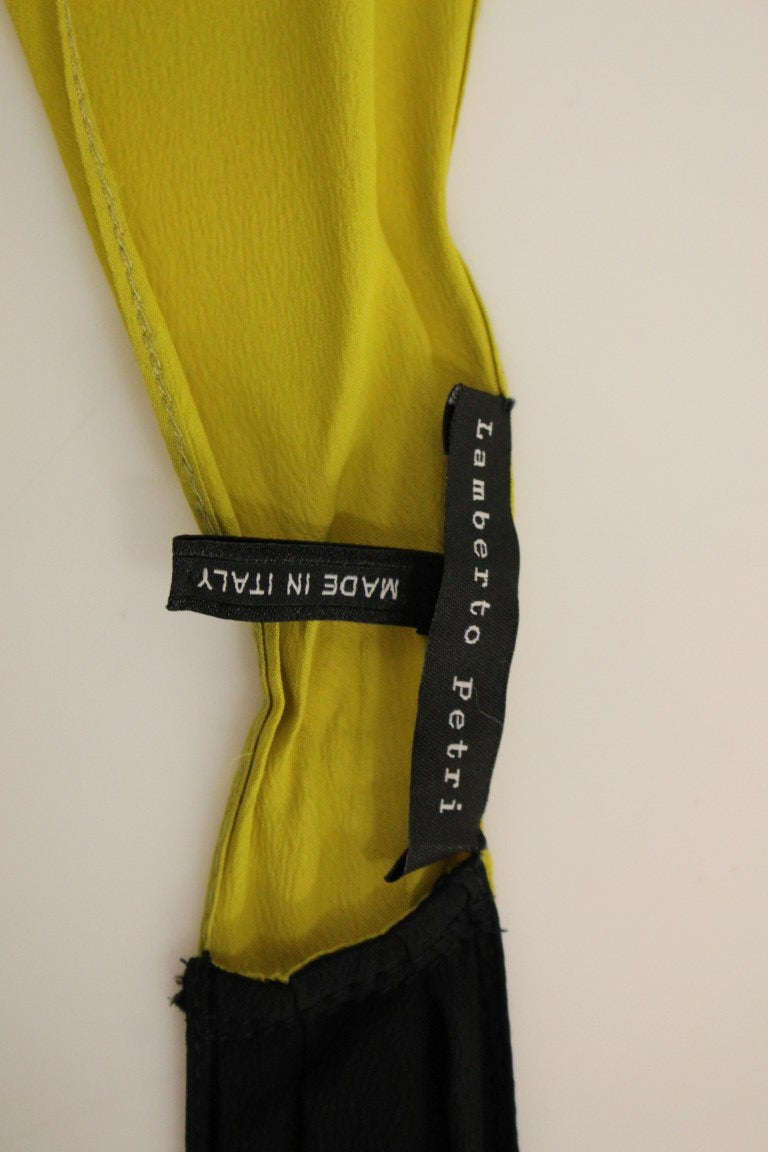Robe de cocktail fourreau en soie noire et jaune Lamberto Petri