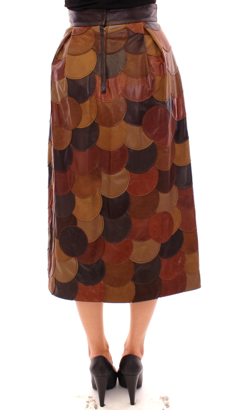 Jupe droite en cuir patchwork marron Dolce & Gabbana