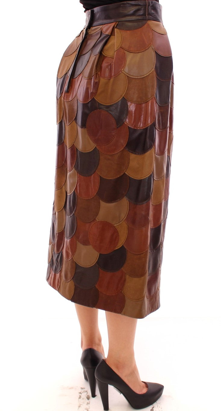 Jupe droite en cuir patchwork marron Dolce & Gabbana
