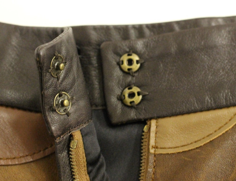 Jupe droite en cuir patchwork marron Dolce & Gabbana
