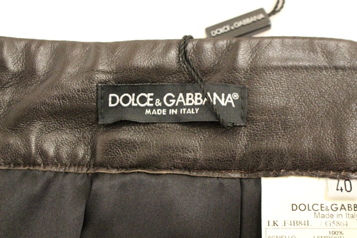 Jupe droite en cuir patchwork marron Dolce & Gabbana