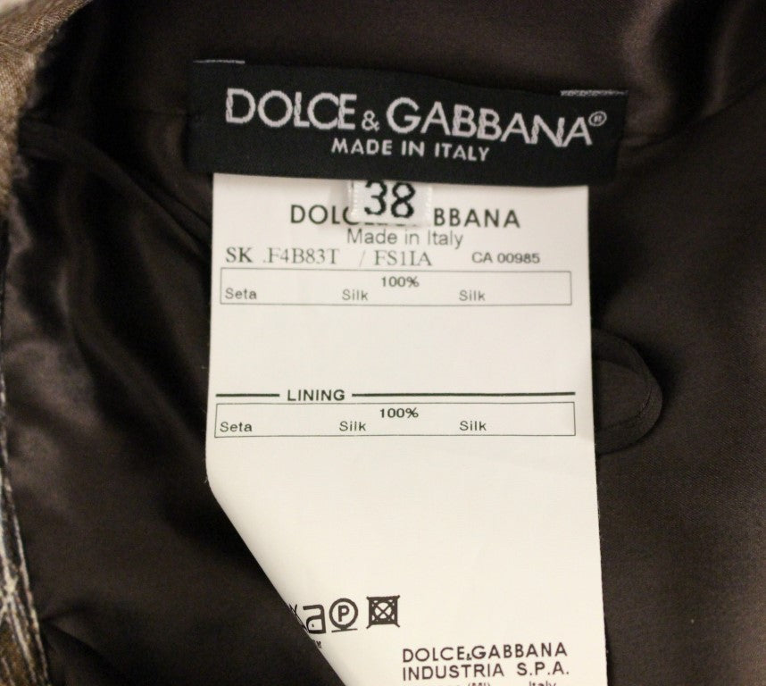 Jupe droite ample en soie à fleurs marron Dolce & Gabbana