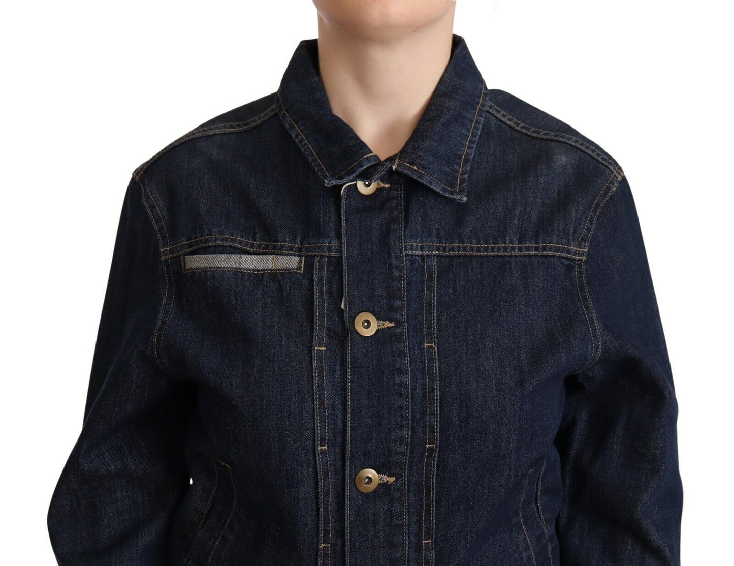 Veste en jean bleu foncé à manches longues et boutons Master Coat