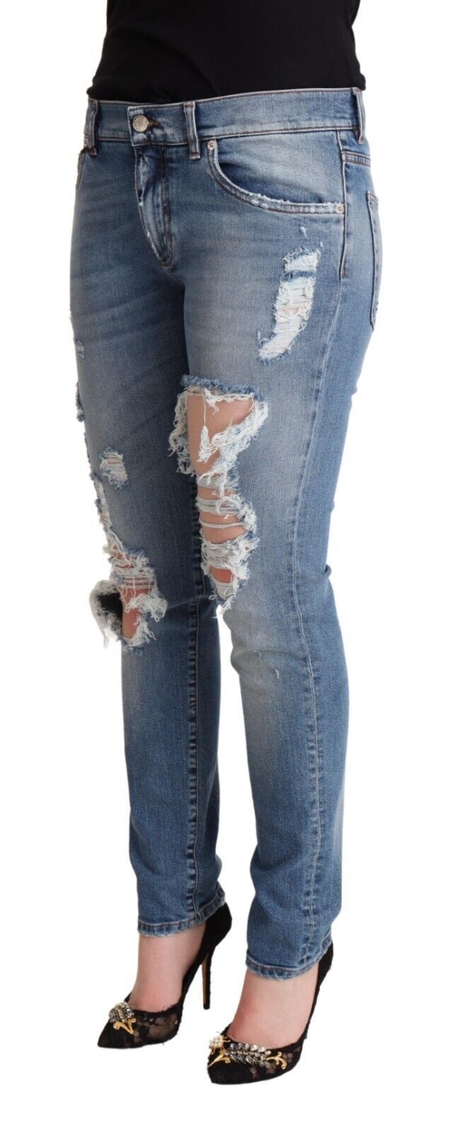 Jean skinny en denim de coton bleu effet vieilli Dolce & Gabbana