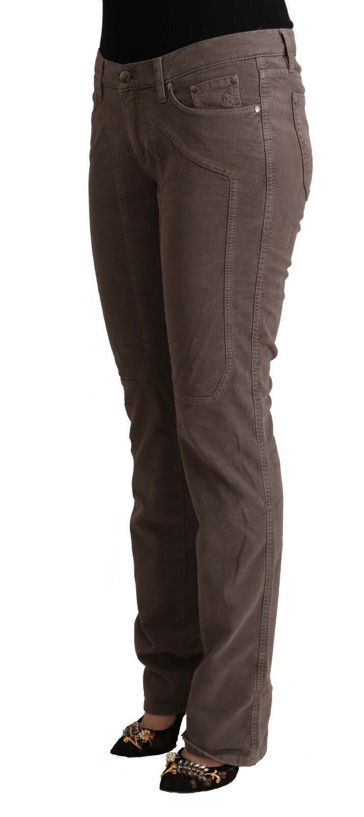 Jean Jeckerson en denim marron taille basse avec patchs emblématiques